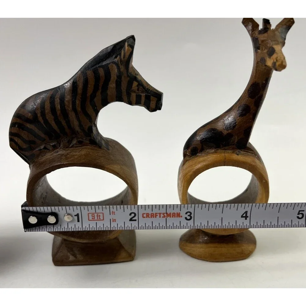 Vintage Hand Carved Animal NAPKIN RINGS African Safari Set of 4